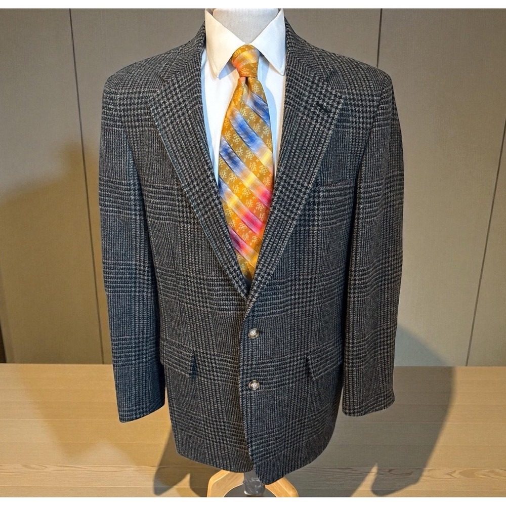 VTG John Weitz Palm Beach Multi Color Plaid‎ Wool Blazer Sport Coat Flannel 44R